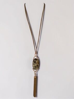 Kenneth Cole Oval Black Tourmaline Gold-Tone Tassel Pendant Necklace